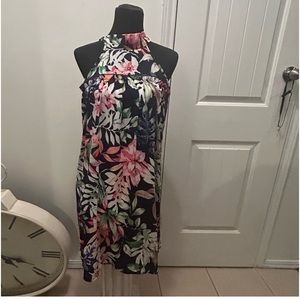 C Christian Tropical Tie-Neck Shift Dress Size S lined 0204 easter